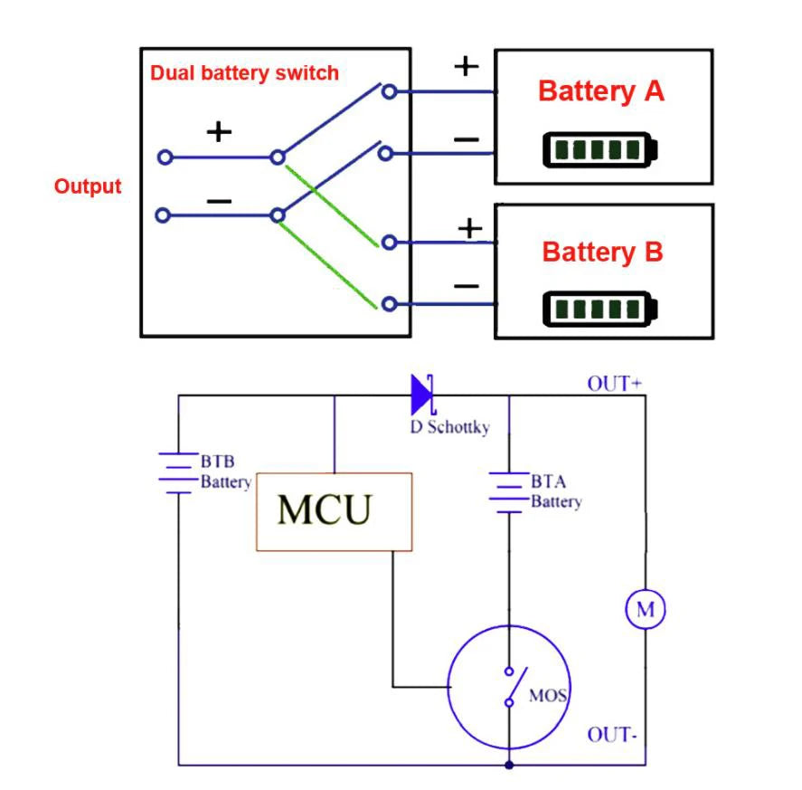 Ebike Dual Battery Discharge Converter Connection Adapter Switcher 20-100V 20A/30/40A/80A/120A Double Battery Balanced Discharge