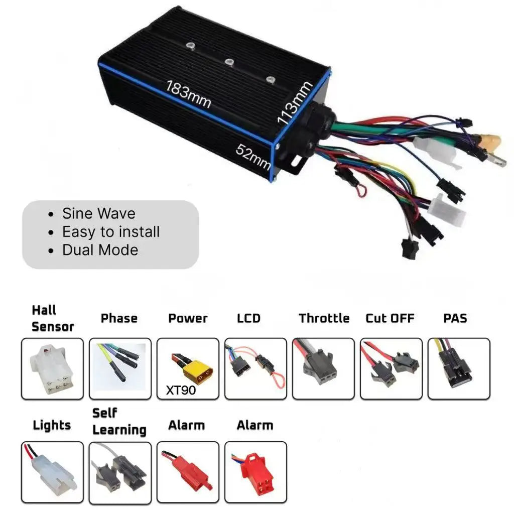 3000W 5000W Electric Bicycle Scooter Controller System 48V-72V 60A 80A Dual-mode 18-tube Sine Wave Controller S830 SW900 Display