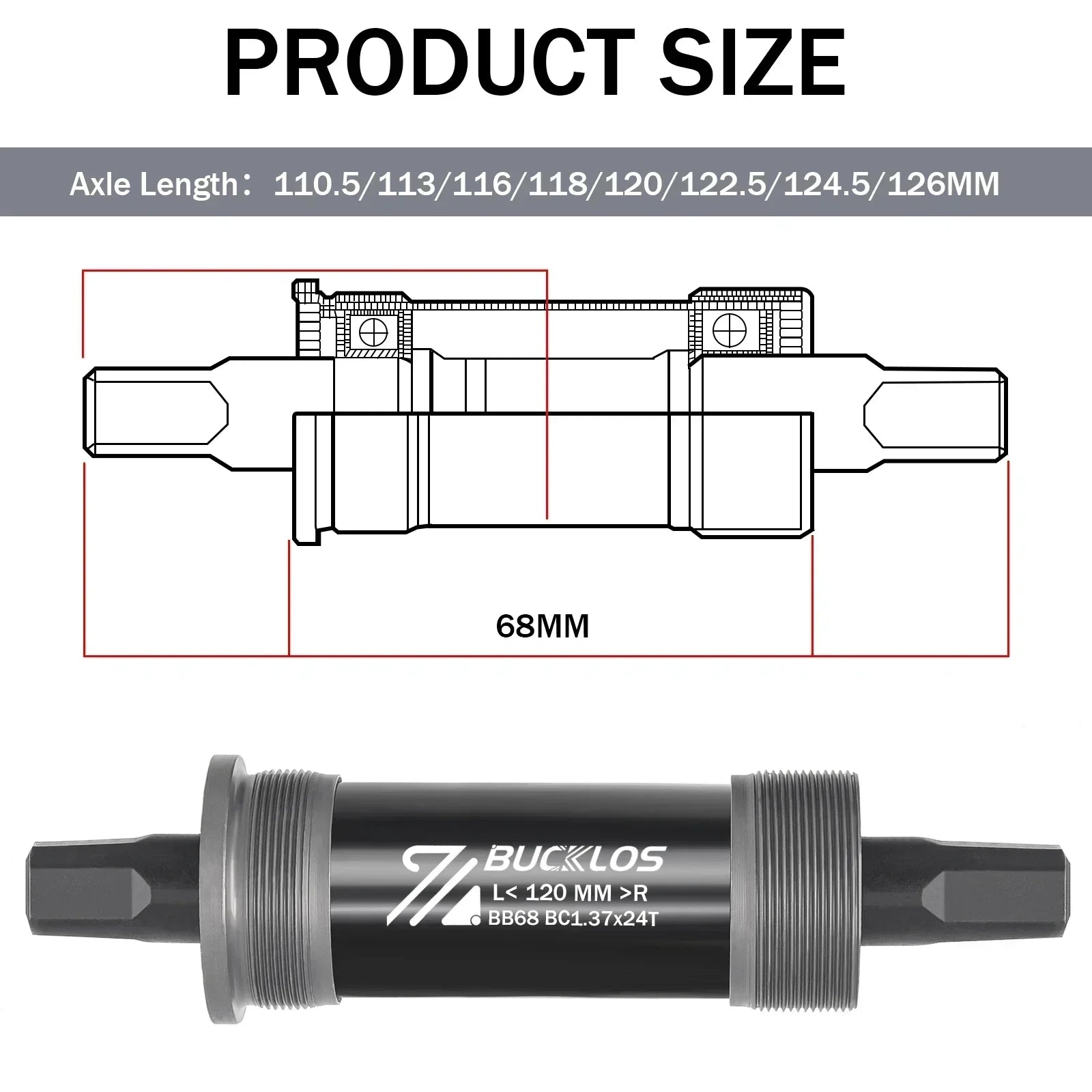 BUCKLOS Bike Bottom Bracket Square Hole Road Mountain Bike E-Bike Crank BB BB68 BB80 BB90 BB100 BB110 BB120 MTB Crankset Parts