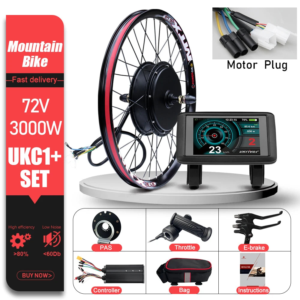 72V 3000W MTX39 E-Bike Conversion Kit Brushelss Gearless Rear Wheel Hub Motor For Electric Bicycle Conversion Kit 26-29inch 700C