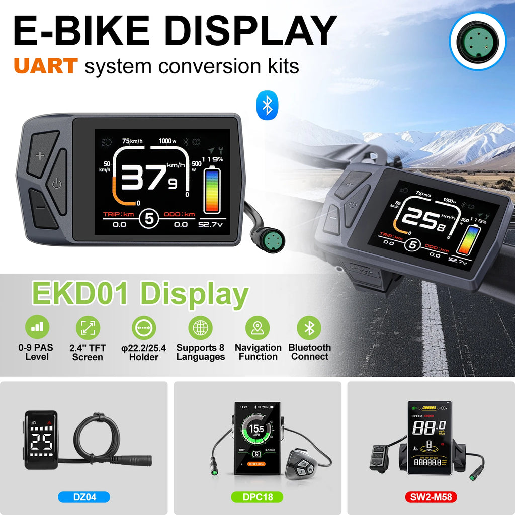 EKD01 Electric Bike Display CAN / UART Bluetooth Navigation Multilingual eBike Computer 9 PAS For BAFANG Motor Protocol 5PIN IP6