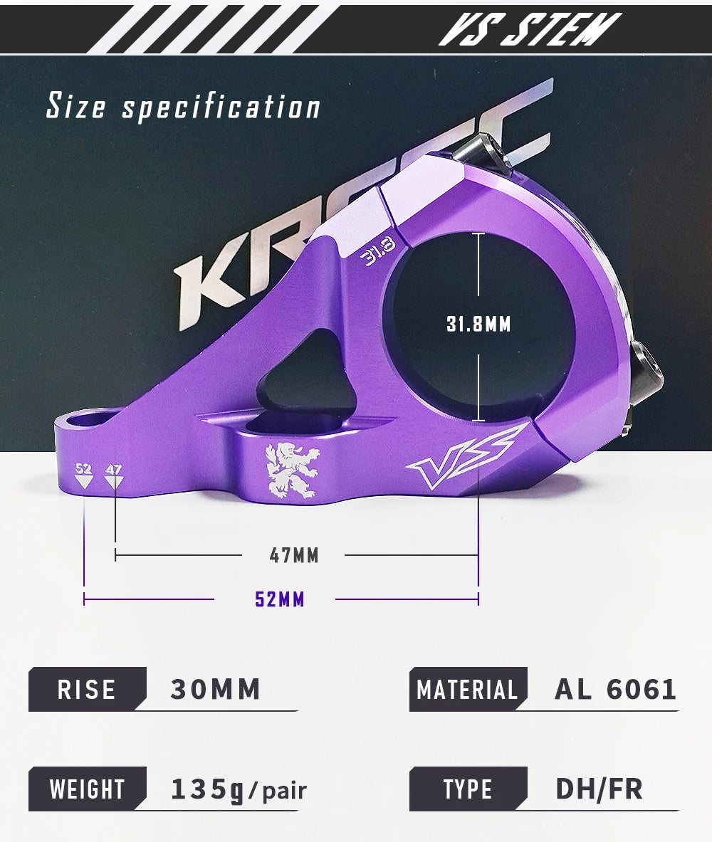 KRSEC MTB Bike Stem + TC4 M6 Bolts CNC Aluminum Alloy Downhill Bicycle Handlebar 31.8mm DH/AM/FR Bike Accessories