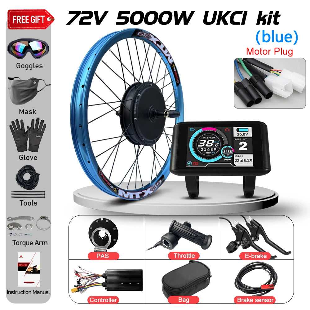 MTX Ebike Conversion Kit 72V 5000W Brushless Rear Rotate Hub Motor Wheel Dropout 150mm for Electric Bike Conversion Kit 27.5inch
