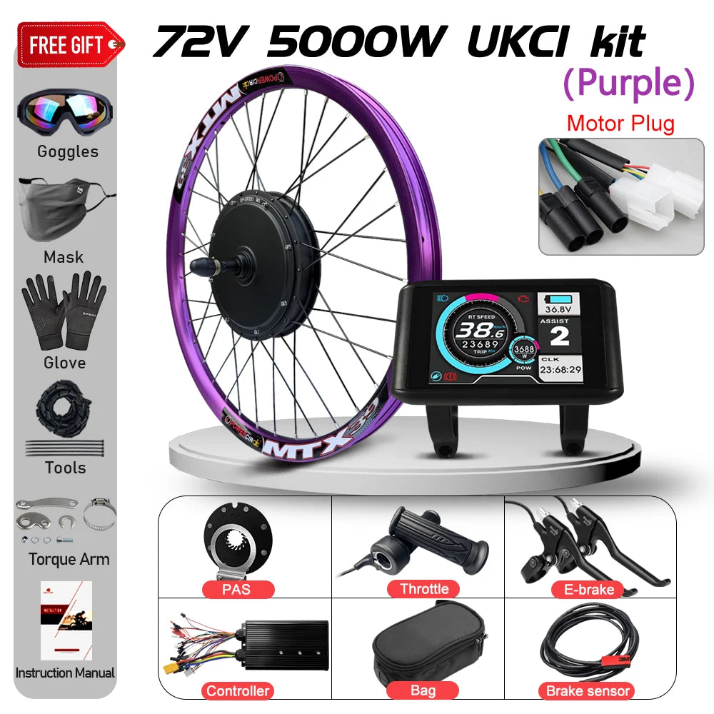 MTX Ebike Conversion Kit 72V 5000W Brushless Rear Rotate Hub Motor Wheel Dropout 150mm for Electric Bike Conversion Kit 27.5inch