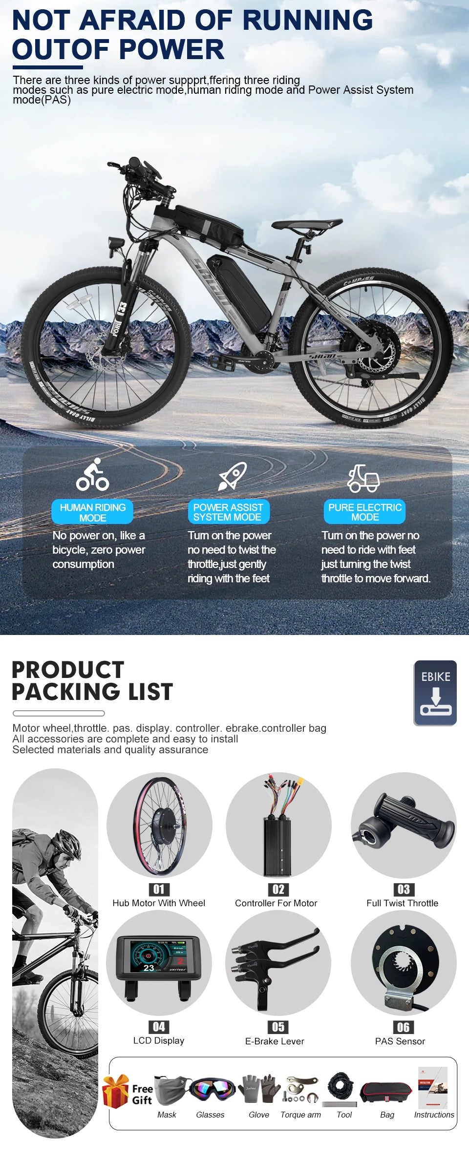 72V 3000W MTX39 E-Bike Conversion Kit Brushelss Gearless Rear Wheel Hub Motor For Electric Bicycle Conversion Kit 26-29inch 700C