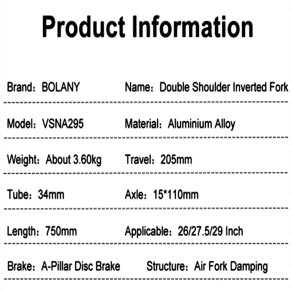 BOLANY Downhill MTB Electric Bike Beach Motorcycle Inverted Fork Shock Absorber 160mm  26 27.5 29 XC AM DH Bicycle Accessories