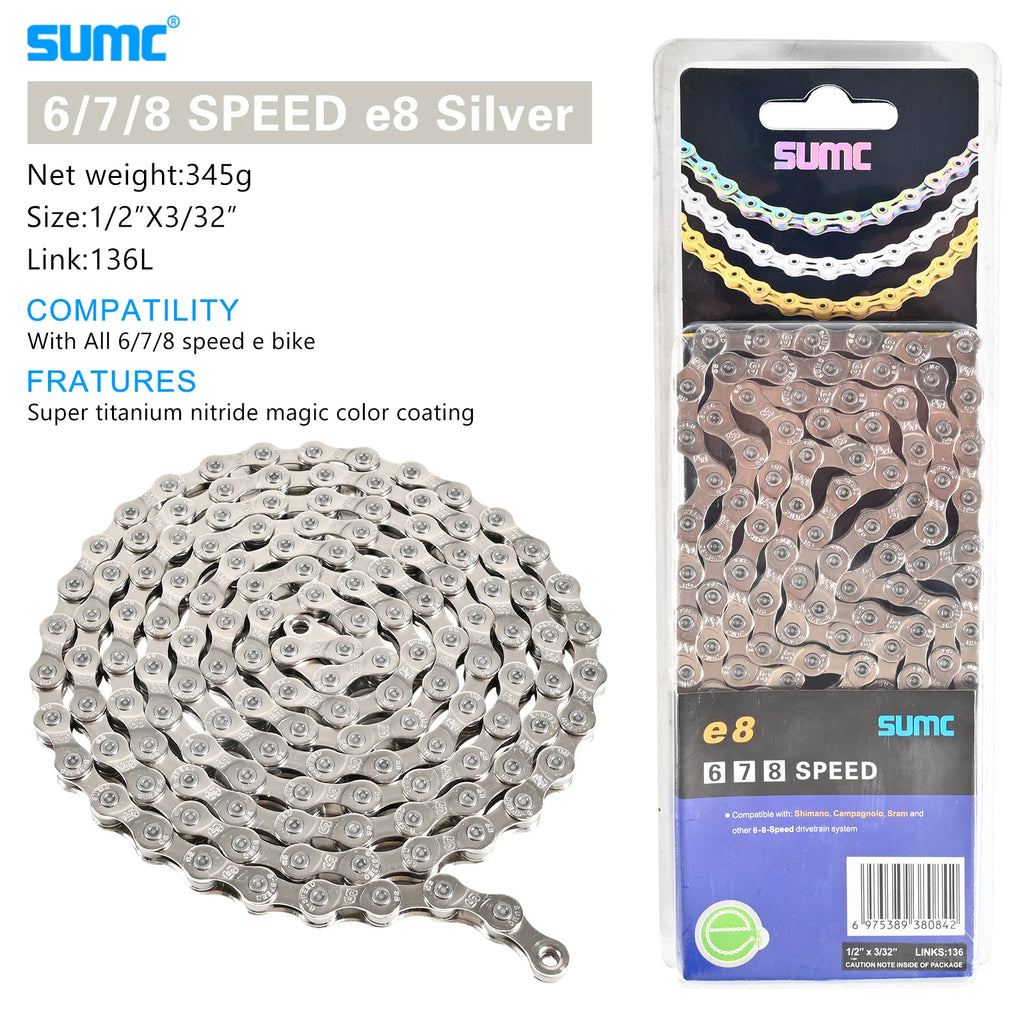 SUMC Bicycle Chain 8/9/10/11/12 Speed 126/136 Links Anti-Rust Coating MTB Road Bike Chain E8 E9 E10 E11 E12