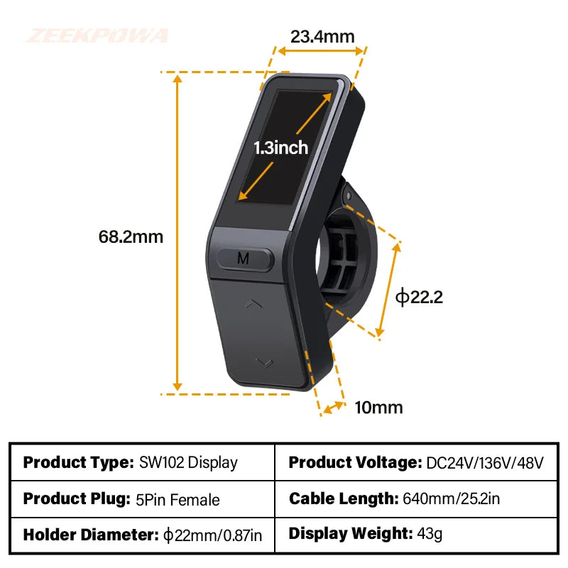 Electric Bike LCD Display SW102 for Bafang Mid Drive Motor BBS01 BBS02B BBSHD Conversion Mid Motor  UART Protocol 5PIN Female