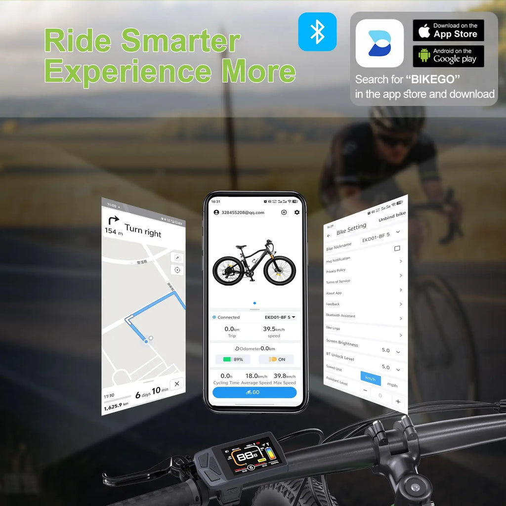 EKD01 Electric Bike Display CAN / UART Bluetooth Navigation Multilingual eBike Computer 9 PAS For BAFANG Motor Protocol 5PIN IP6