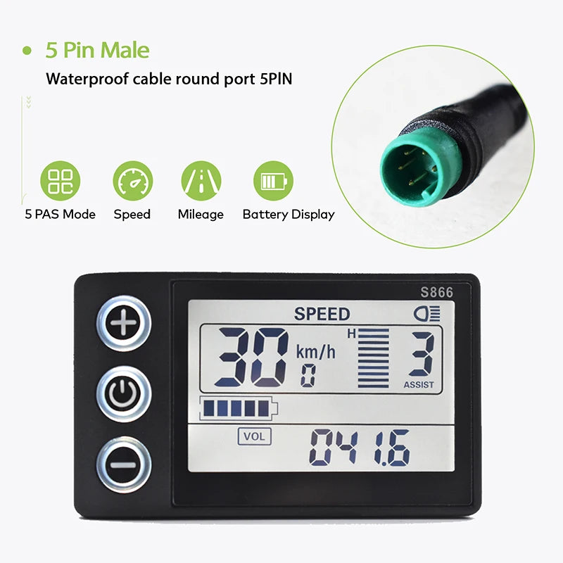 S866 Electric Bicycle Display Digital Cable Ebike Smart Bike Computer Bicycle Speedometer Waterproof Road Mtb Cycling Odometer