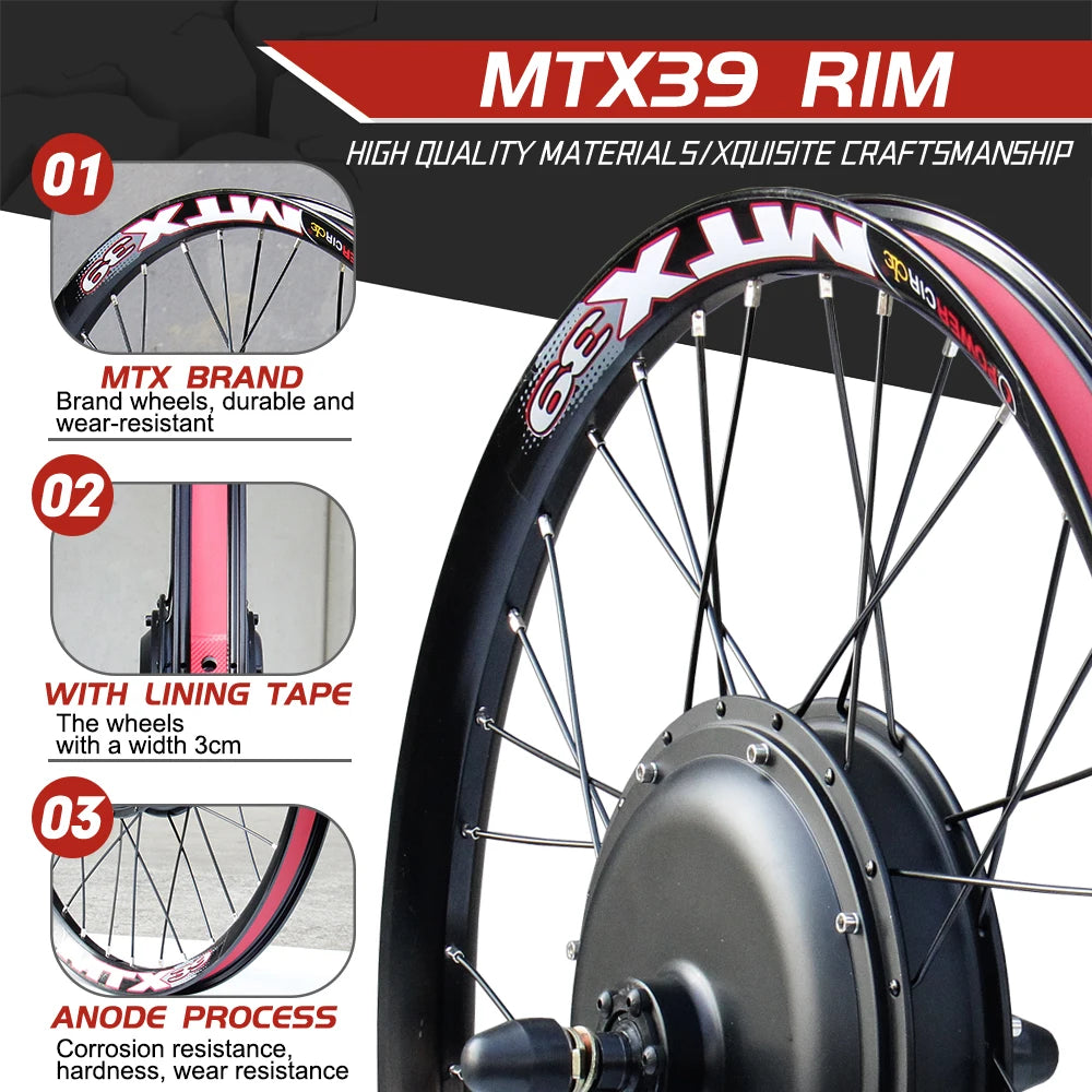 72V 3000W MTX39 E-Bike Conversion Kit Brushelss Gearless Rear Wheel Hub Motor For Electric Bicycle Conversion Kit 26-29inch 700C