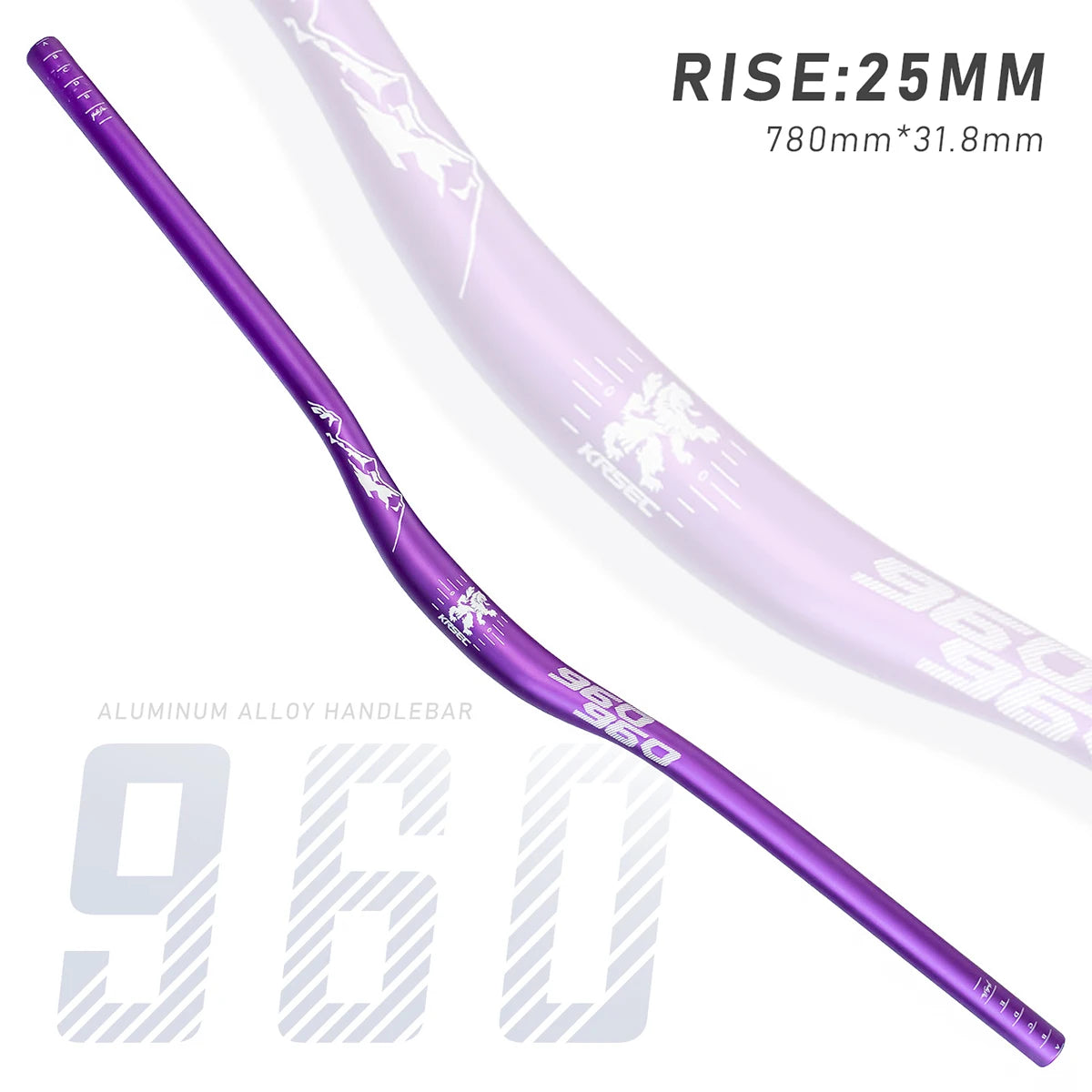 KRSEC31.8MM Mountain Bike Handlebar Aluminum Alloy Bicycle Riser Handlebar 25MM Rise 780MM Length Bicycle MTB Handlebar