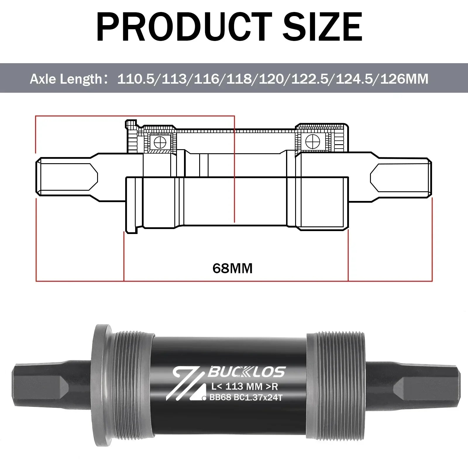 BUCKLOS Bike Bottom Bracket Square Hole Road Mountain Bike E-Bike Crank BB BB68 BB80 BB90 BB100 BB110 BB120 MTB Crankset Parts