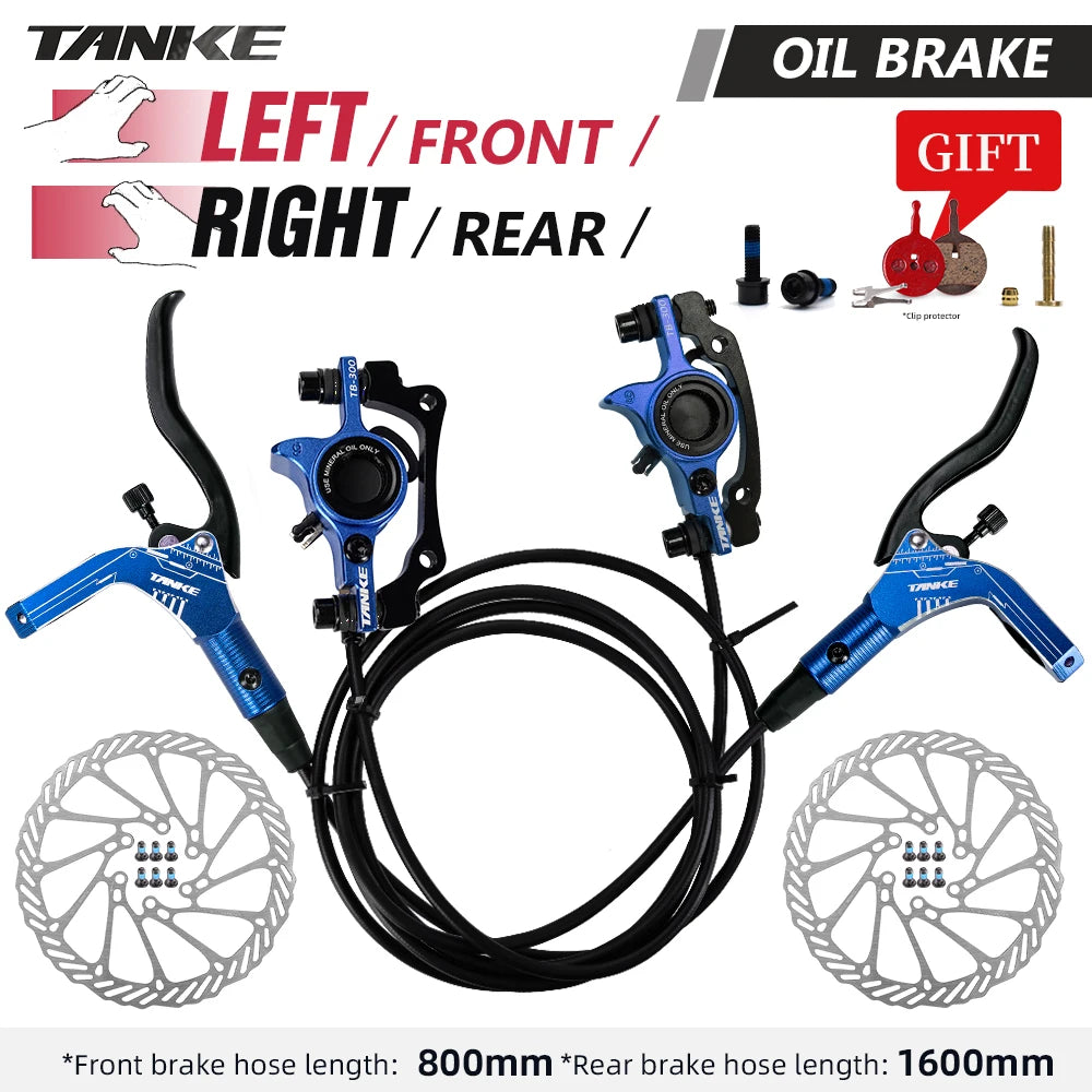 TANKE Mountain Bike Hydraulic Disc Brake Kit with 160mm Rotors, Hydraulic Calipers, Front and Rear Mounts, and 22.2mm Handlebar