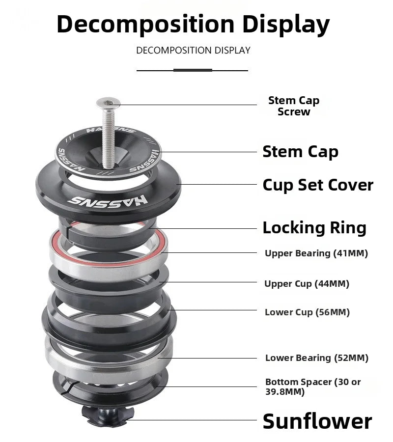 1 1/8 Inch 44mm Integrated MTB Headset Tapered Straight Tube Fork Bicycle Steering Bearing With Top Cap For Mountain Bike