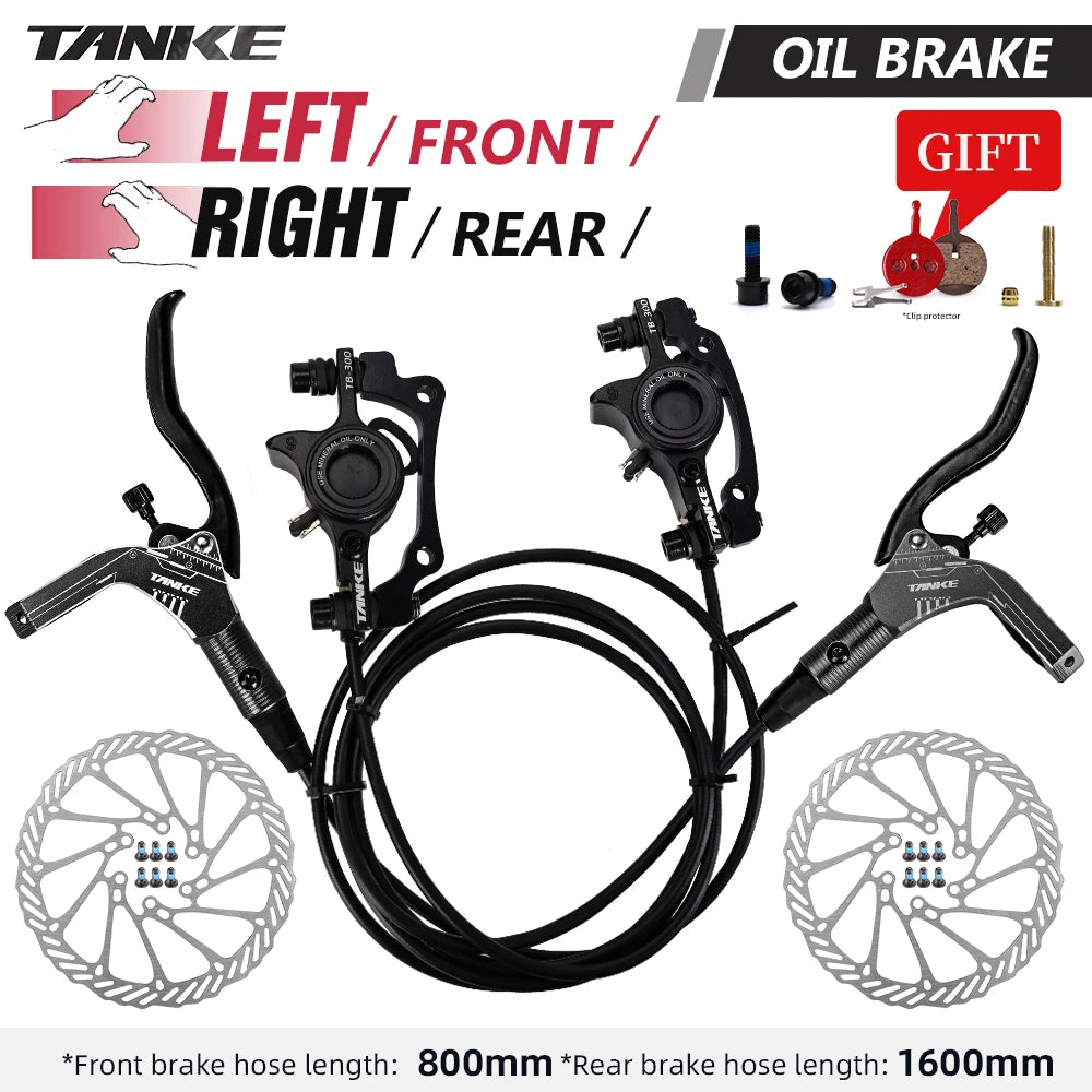 TANKE Mountain Bike Hydraulic Disc Brake Kit with 160mm Rotors, Hydraulic Calipers, Front and Rear Mounts, and 22.2mm Handlebar