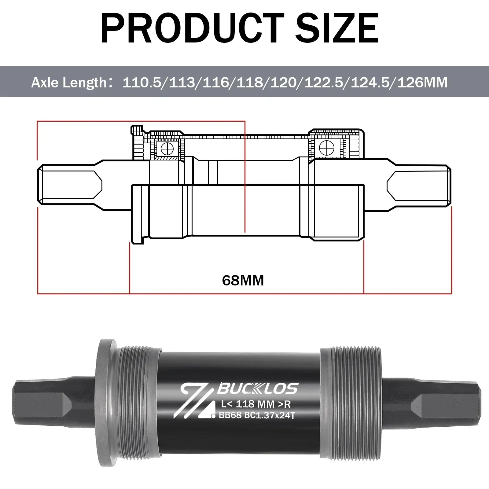BUCKLOS Bike Bottom Bracket Square Hole Road Mountain Bike E-Bike Crank BB BB68 BB80 BB90 BB100 BB110 BB120 MTB Crankset Parts