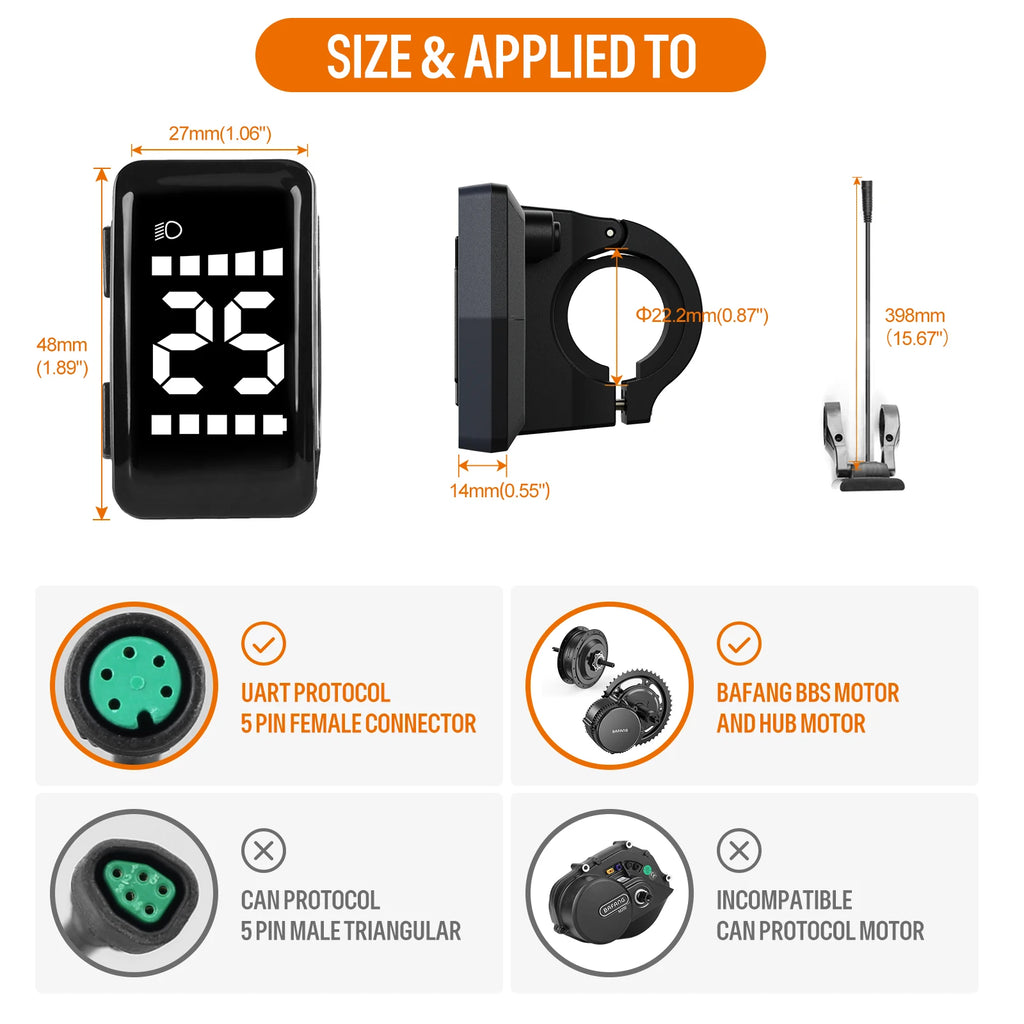 BAFANG Mini DZ40 Display 24/36/48V Ebike Intelligent LCD Screen 5PIN Female Waterproof for BAFANG BBS02B BBS01B BBSHD Mid Motor