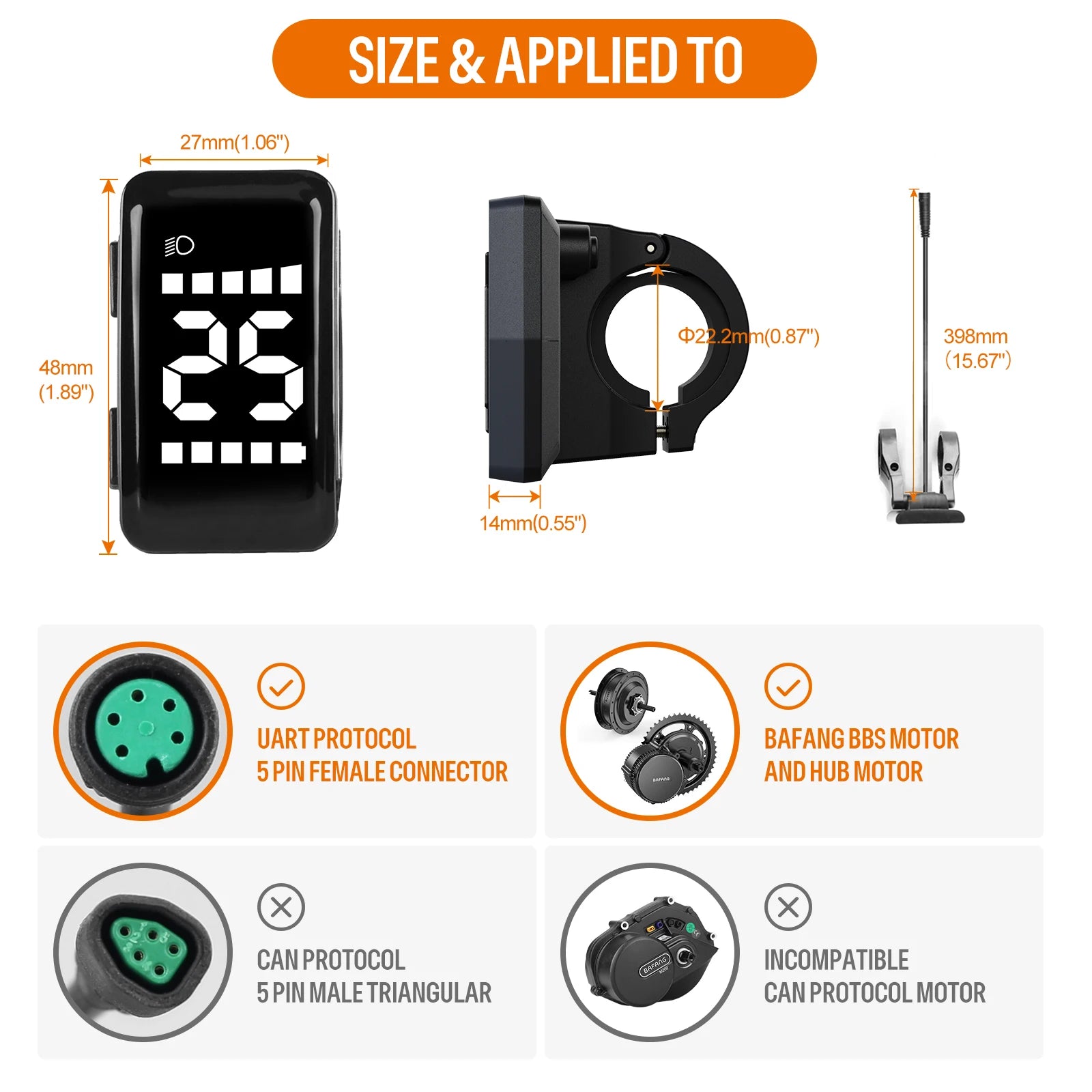 BAFANG Mini DZ40 Display 24/36/48V Ebike Intelligent LCD Screen 5PIN Female Waterproof for BAFANG BBS02B BBS01B BBSHD Mid Motor