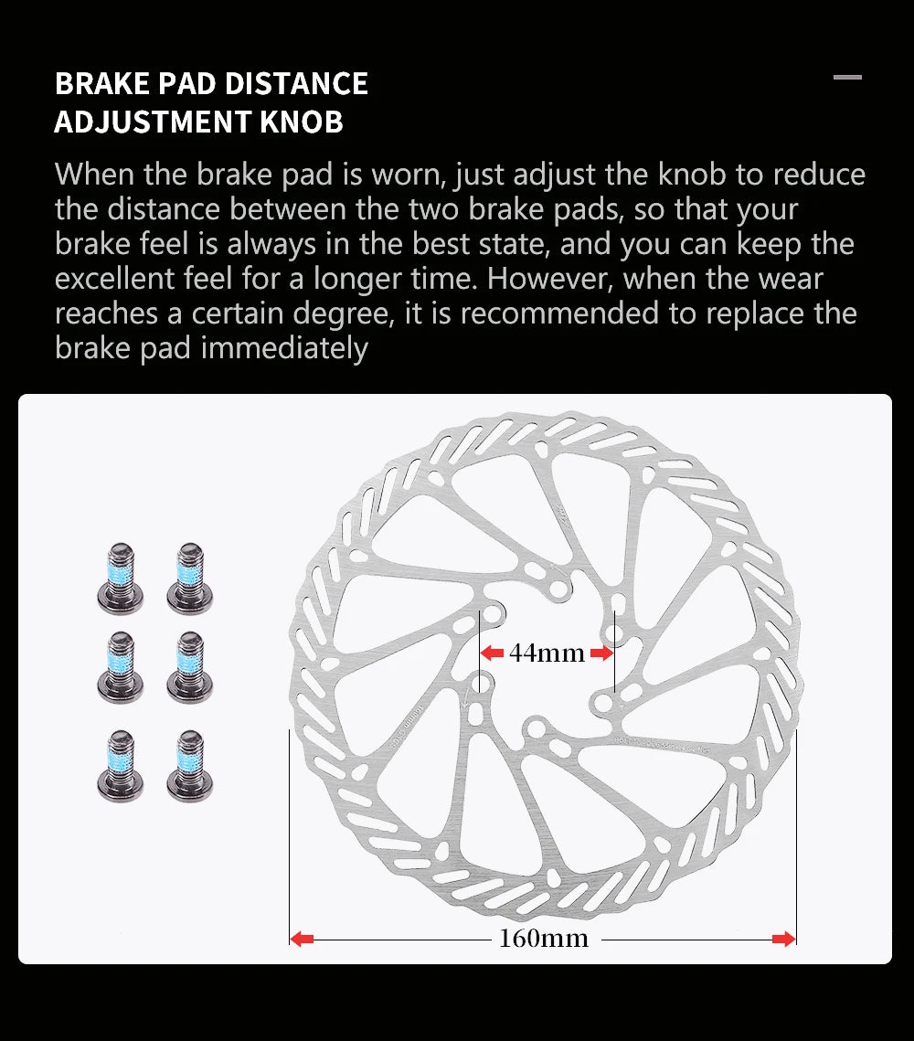 TANKE Mountain Bike Hydraulic Disc Brake Kit with 160mm Rotors, Hydraulic Calipers, Front and Rear Mounts, and 22.2mm Handlebar
