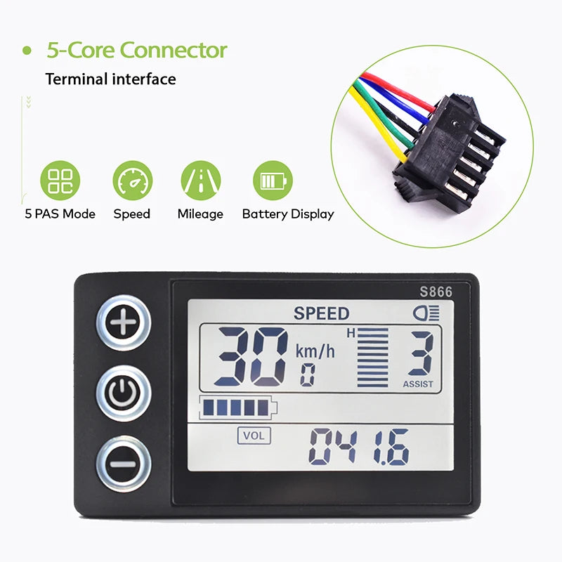 S866 Electric Bicycle Display Digital Cable Ebike Smart Bike Computer Bicycle Speedometer Waterproof Road Mtb Cycling Odometer