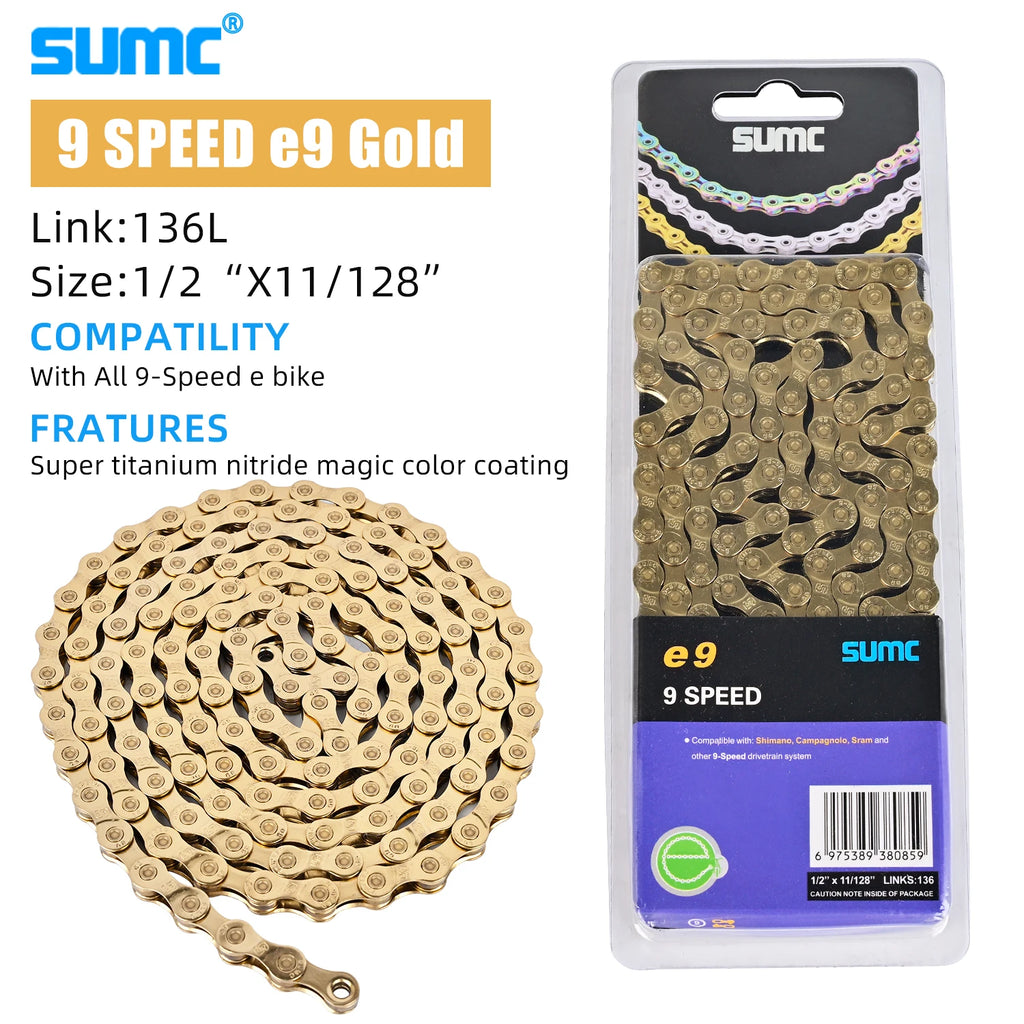 SUMC Bicycle Chain 8/9/10/11/12 Speed 126/136 Links Anti-Rust Coating MTB Road Bike Chain E8 E9 E10 E11 E12