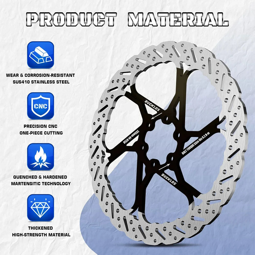 BUCKLOS 140/160/180/203mm Bike Brake Disc Stainless Steel Bicycle Brake Rotors Road MTB Bike Rotor 6-Bolt Cycling Disc