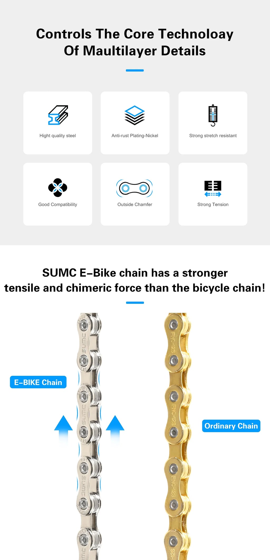 SUMC Bicycle Chain 8/9/10/11/12 Speed 126/136 Links Anti-Rust Coating MTB Road Bike Chain E8 E9 E10 E11 E12