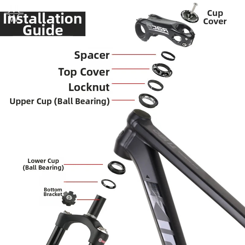 1 1/8 Inch 44mm Integrated MTB Headset Tapered Straight Tube Fork Bicycle Steering Bearing With Top Cap For Mountain Bike