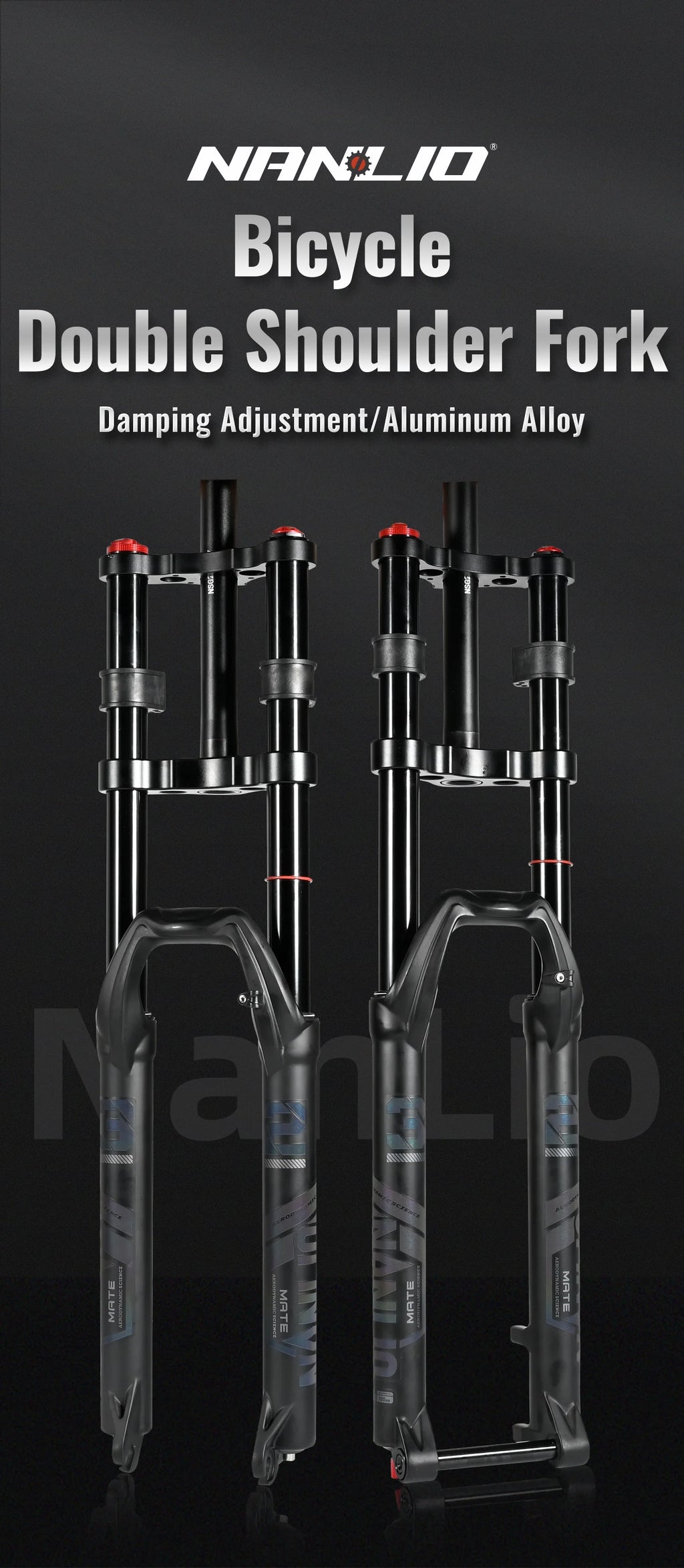 NanLio Double Shoulder Snow Front Fork 27.5inch / 29*2.5 inch MTB Fork 150mm Travel Air Supension Bike Fork E-bike Fork 15/9MM