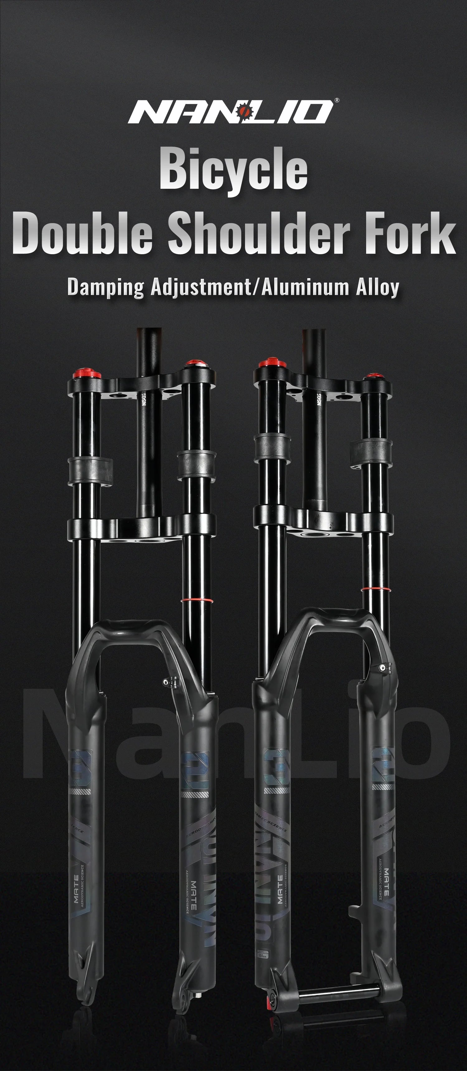 NanLio Double Shoulder Snow Front Fork 27.5inch / 29*2.5 inch MTB Fork 150mm Travel Air Supension Bike Fork E-bike Fork 15/9MM