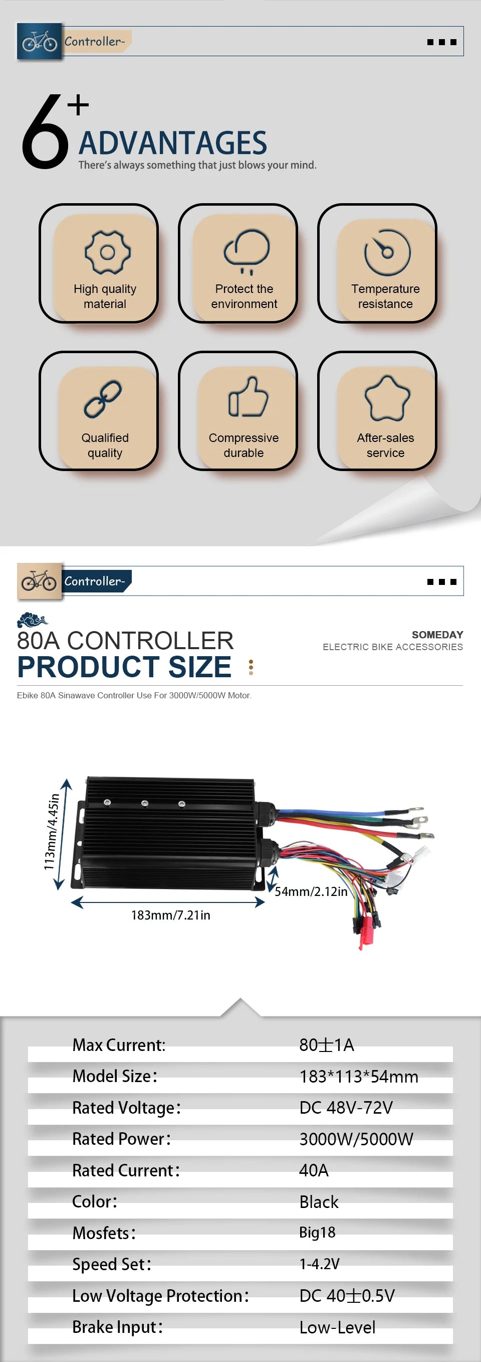 48-72V 80A 3000W/5000W electric bicycle controller Brushless Motor Dual Mode Controller Mode E-bike Controller Parts Accessories