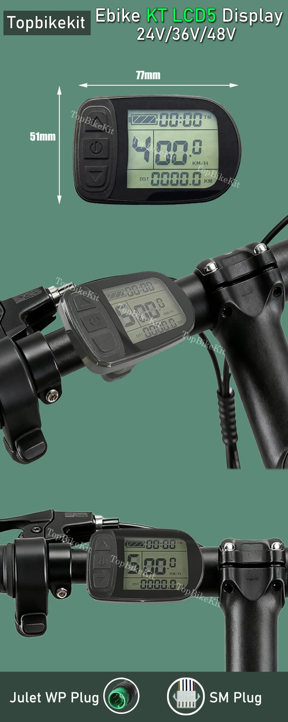 Ebike KT Display LCD8H Meter Display LED890 LED900S LCD3/4/5/8/9/10H/11 LCD Display+Julet 5pins WP Plug /SM Plug