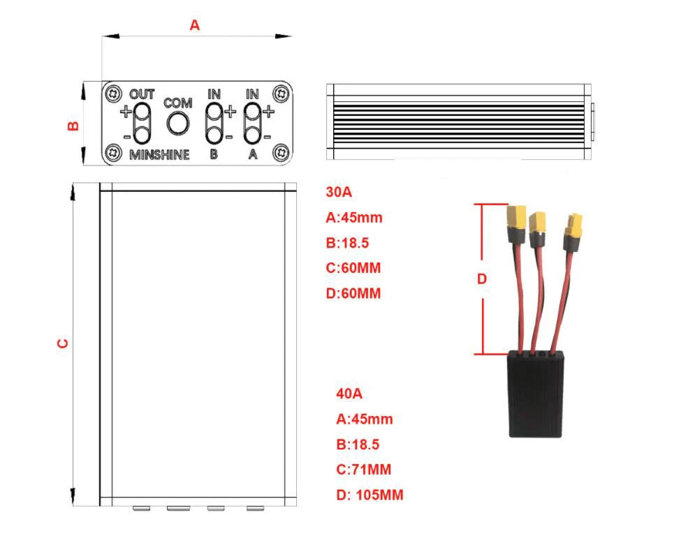 Ebike Dual Battery Discharge Converter Connection Adapter Switcher 20-100V 20A/30/40A/80A/120A Double Battery Balanced Discharge