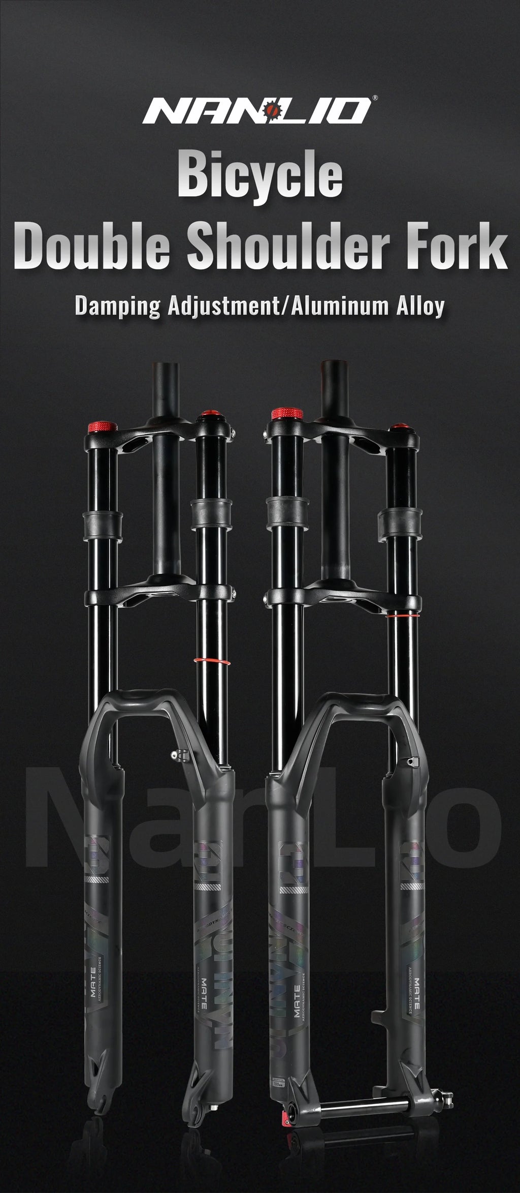 NanLio Double Shoulder Snow Front Fork 27.5inch / 29*2.5 inch MTB Fork 150mm Travel Air Supension Bike Fork E-bike Fork 15/9MM