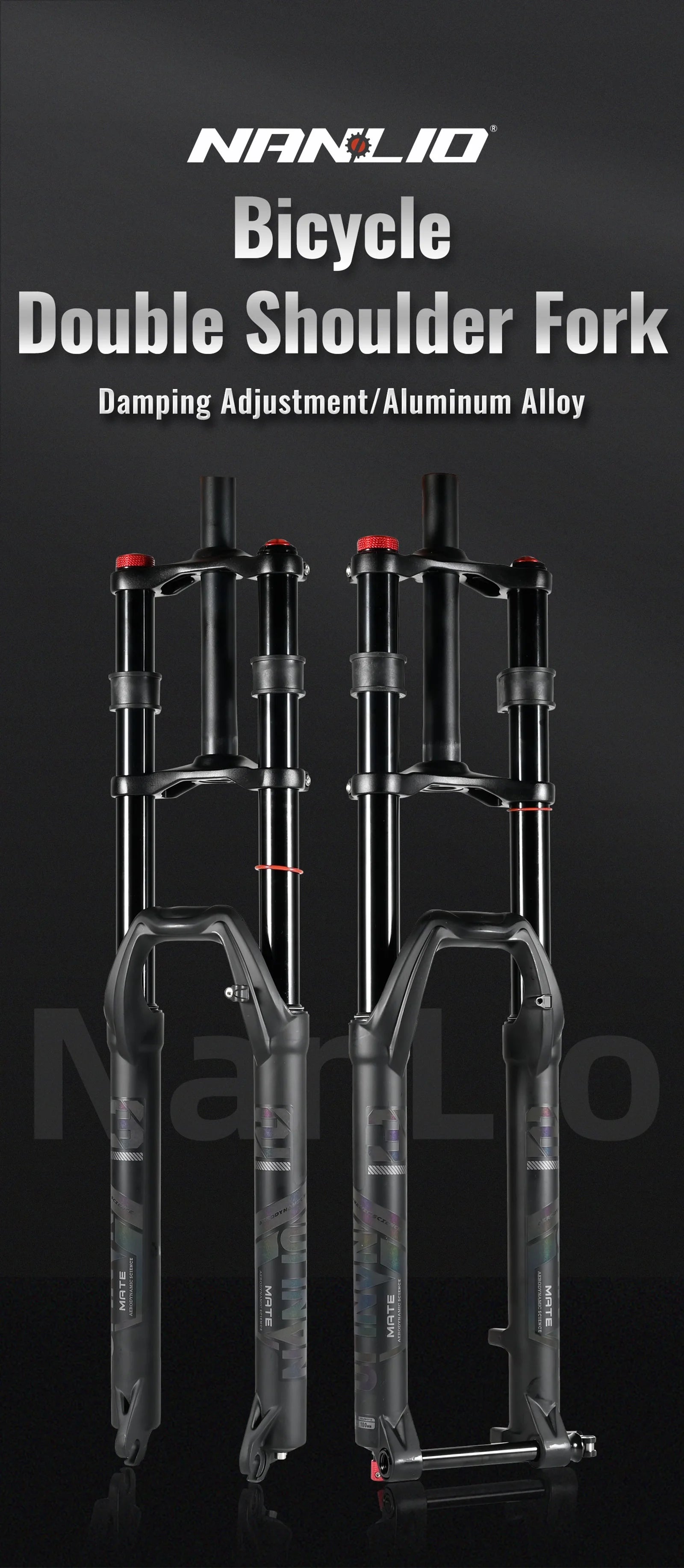 NanLio Double Shoulder Snow Front Fork 27.5inch / 29*2.5 inch MTB Fork 150mm Travel Air Supension Bike Fork E-bike Fork 15/9MM