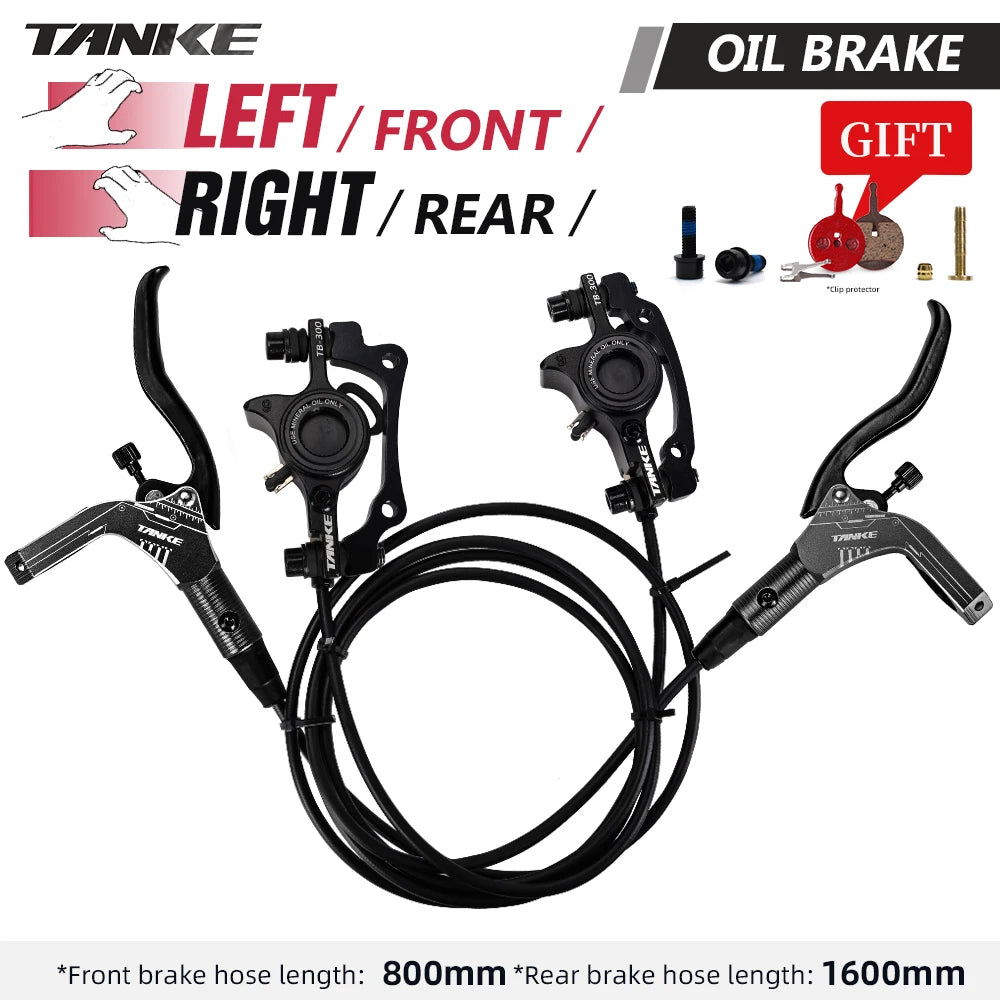 TANKE Mountain Bike Hydraulic Disc Brake Kit with 160mm Rotors, Hydraulic Calipers, Front and Rear Mounts, and 22.2mm Handlebar