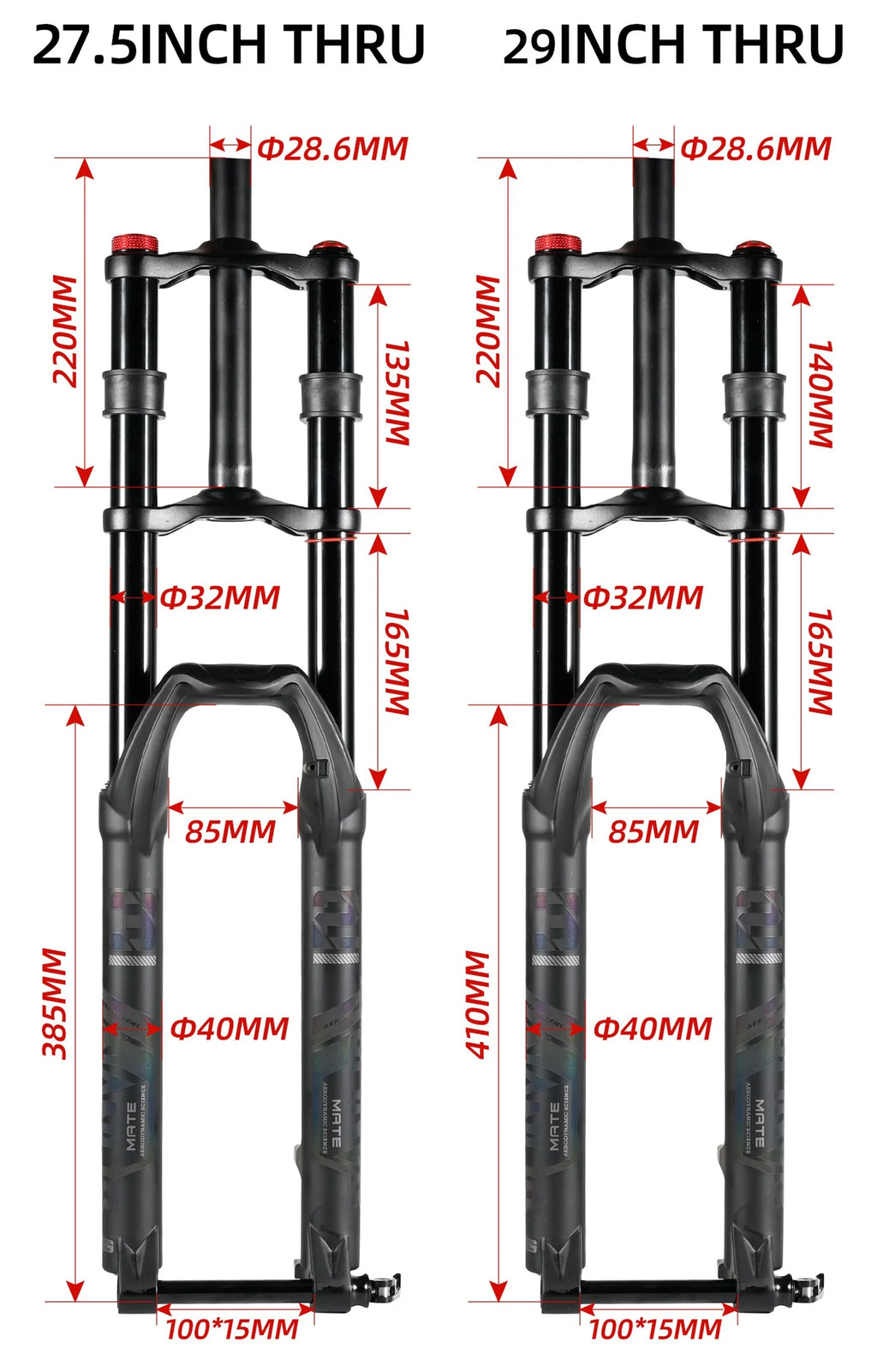 NanLio Double Shoulder Snow Front Fork 27.5inch / 29*2.5 inch MTB Fork 150mm Travel Air Supension Bike Fork E-bike Fork 15/9MM