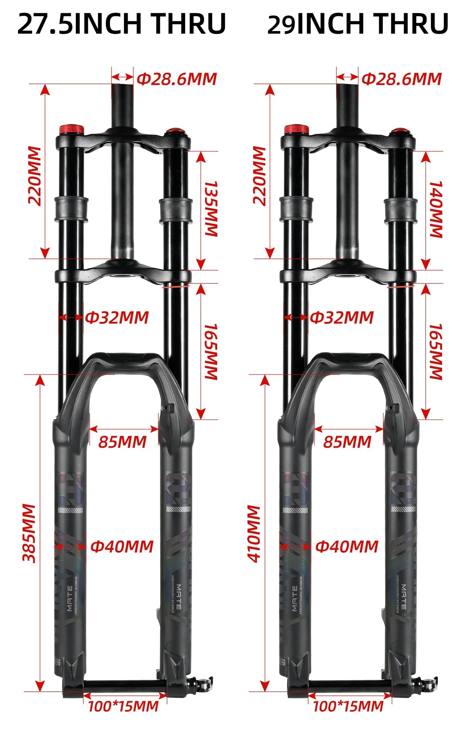 NanLio Double Shoulder Snow Front Fork 27.5inch / 29*2.5 inch MTB Fork 150mm Travel Air Supension Bike Fork E-bike Fork 15/9MM